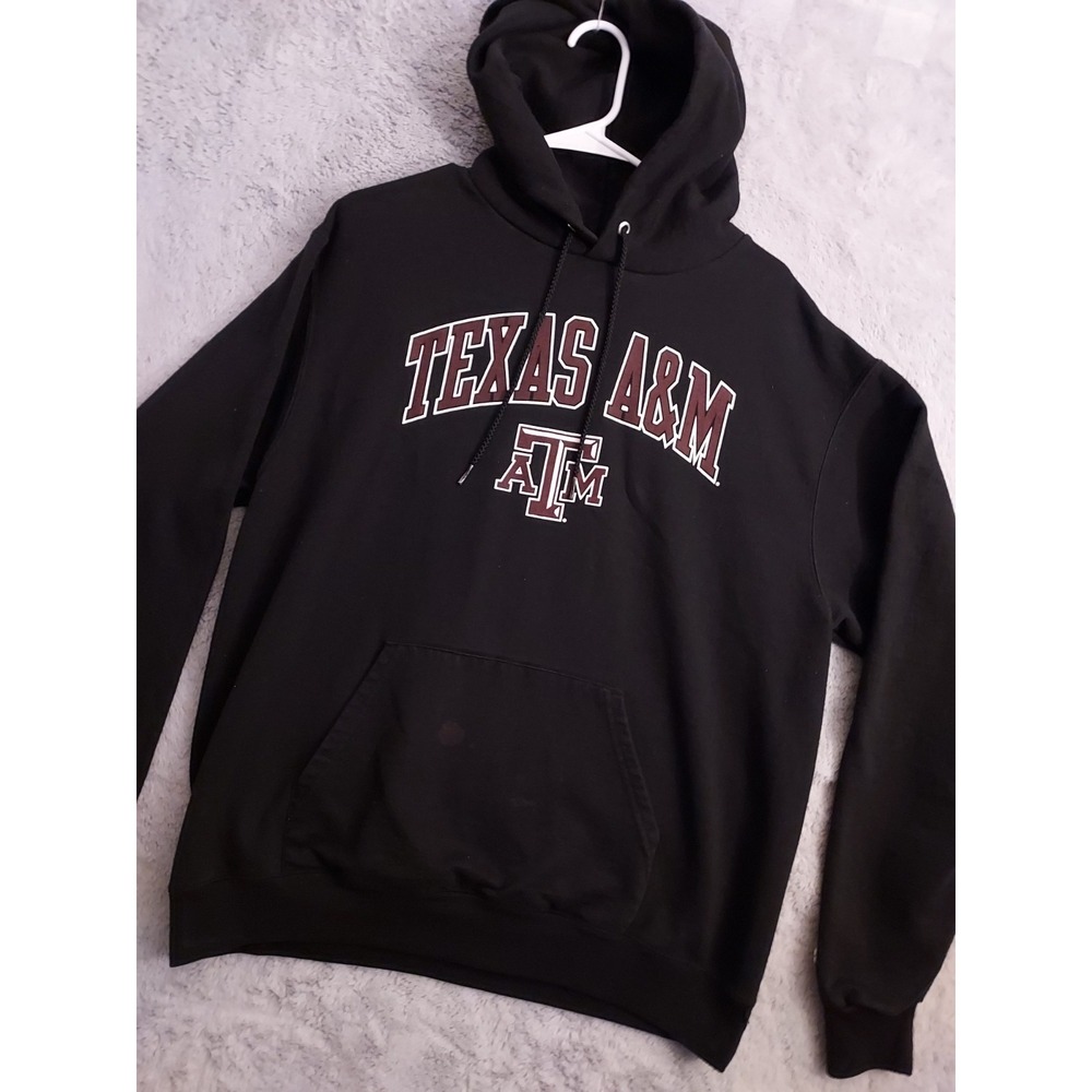 Texas A&M Hoodie Mens Large Champion Fleece NCAA Black Spellout Fleece SPOTS L